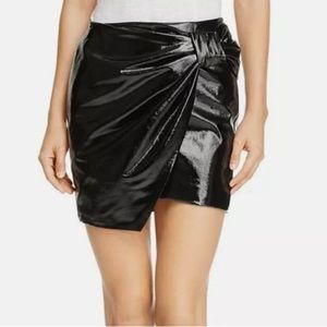 NWT BAGATELLE Mini Skirt Faux Patent Leather Bow Black Asymmetrical Size XS